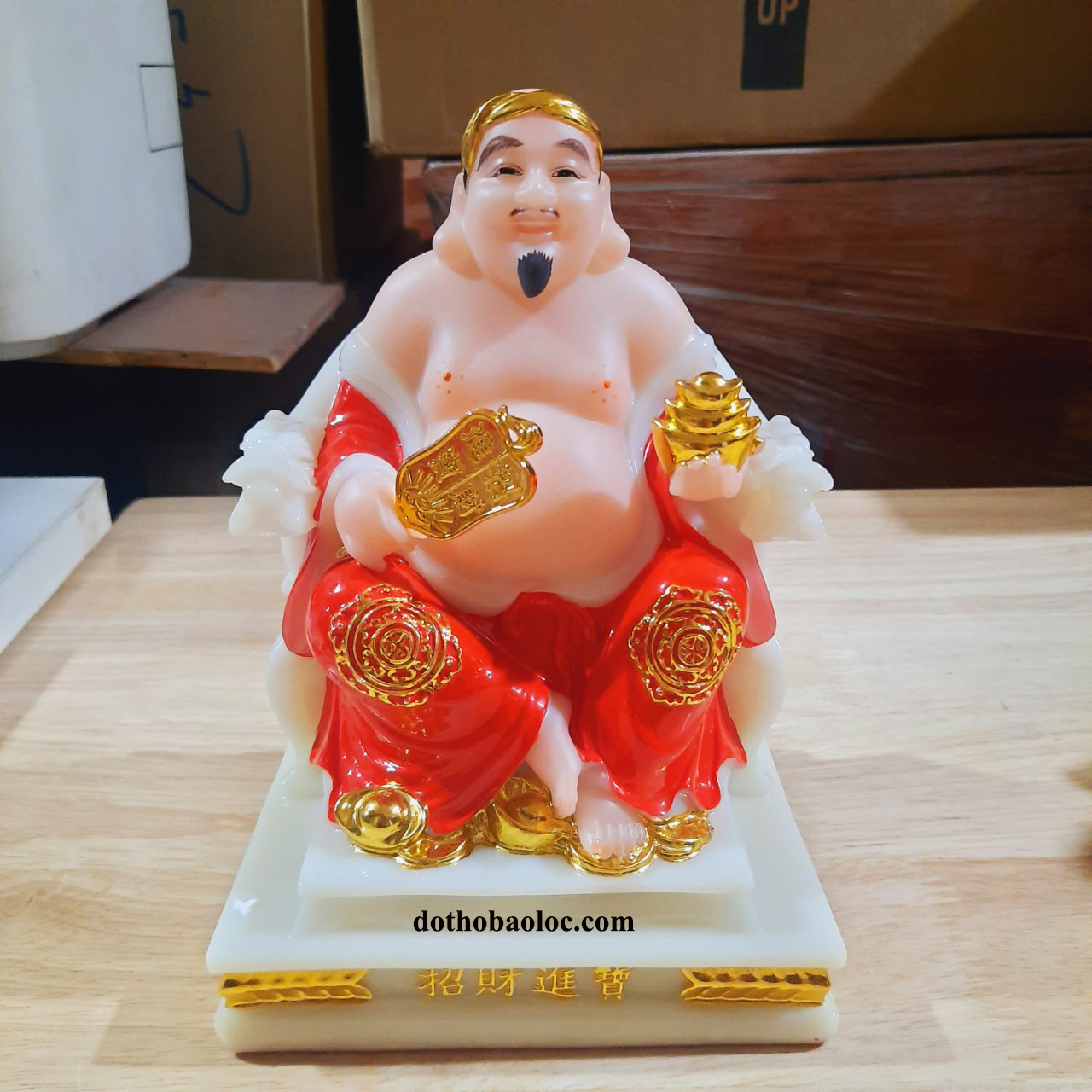 Cặp tượng thần tài ông địa đá ngồi ghế cao cấp Đài Loan cao 8 inch