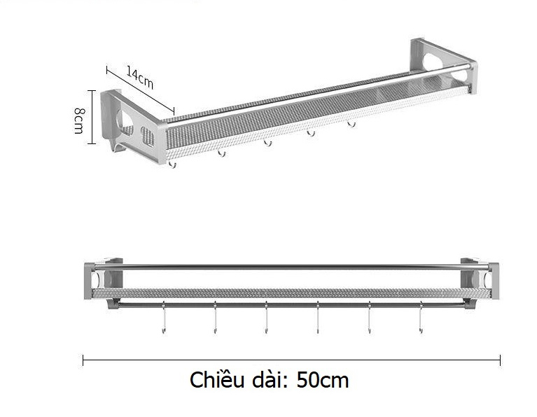 Kệ inox dán tường nhà bếp/nhà tắm 50 cm