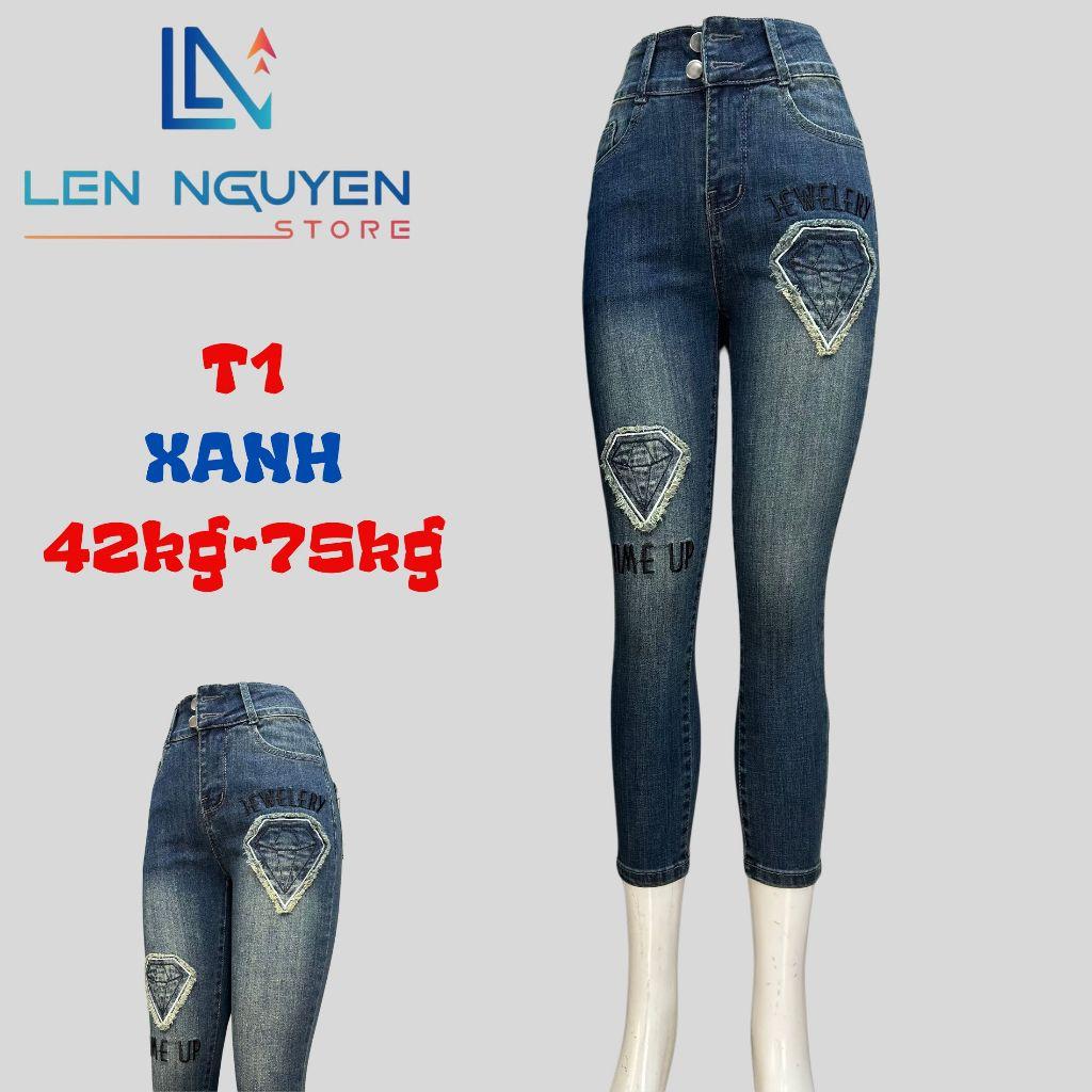T1_Quần jean nữ, 9 tất, lưng cao, quần bò nữ dáng ôm, quần rin nữ có big size, cho 42kg đến 75kg,LEN NGUYEN STORE - Rách Xám Tây