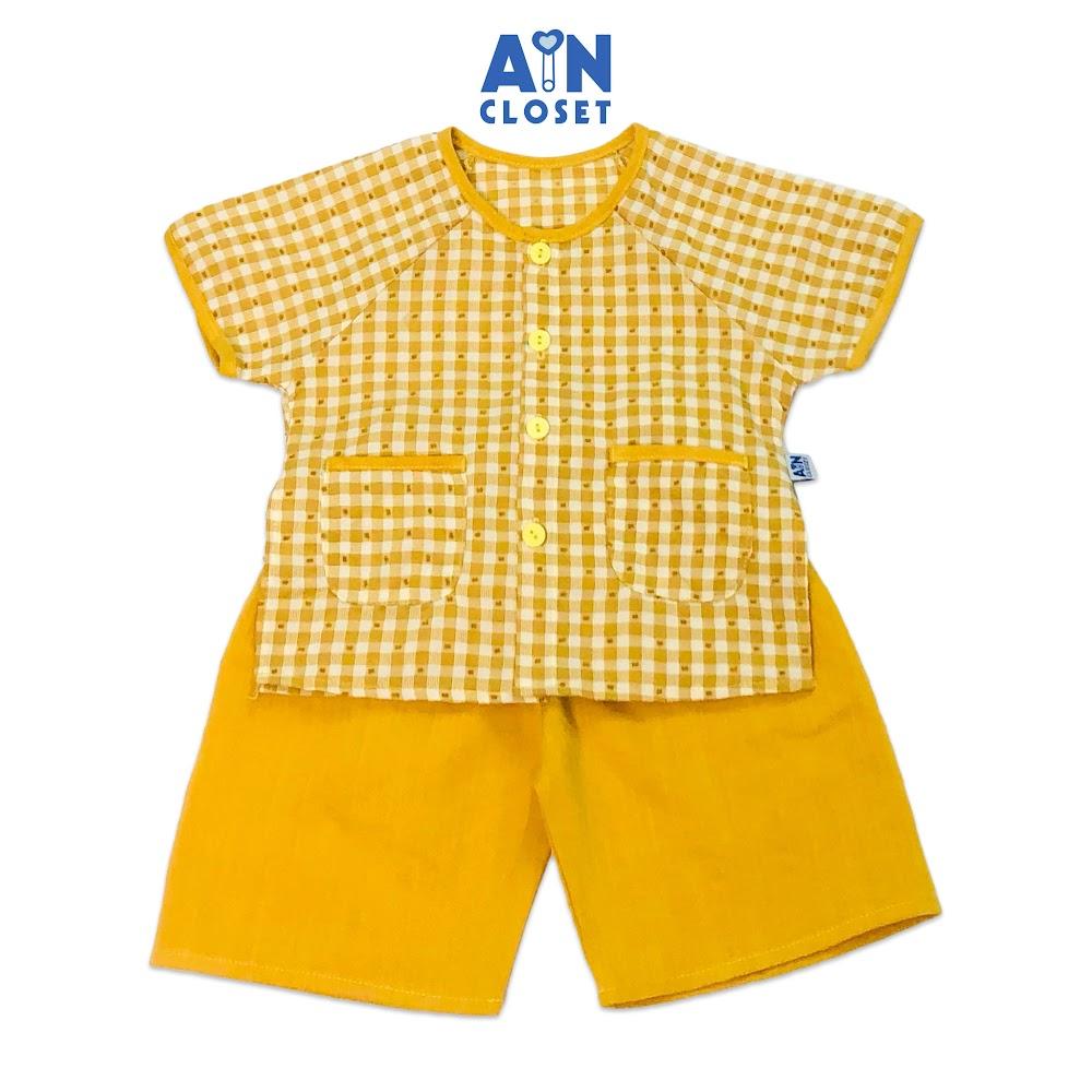 Bộ quần áo bà ba lửng unisex họa tiết Caro vàng cotton - AICDBTA271LM - AIN Closet