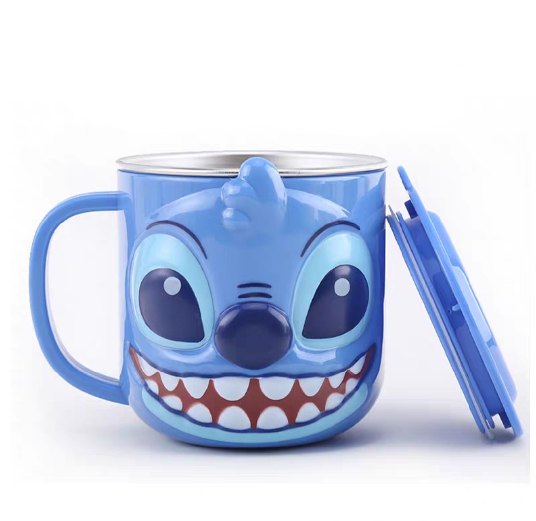 Ly cốc giữ nhiệt Disney hình Stitch 3D có nắp và quai cầm cho bé - 260ml