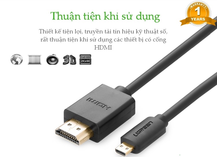 Cáp chuyển Micro HDMI sang HDMI Ugreen 30102-Hàng chính hãng.
