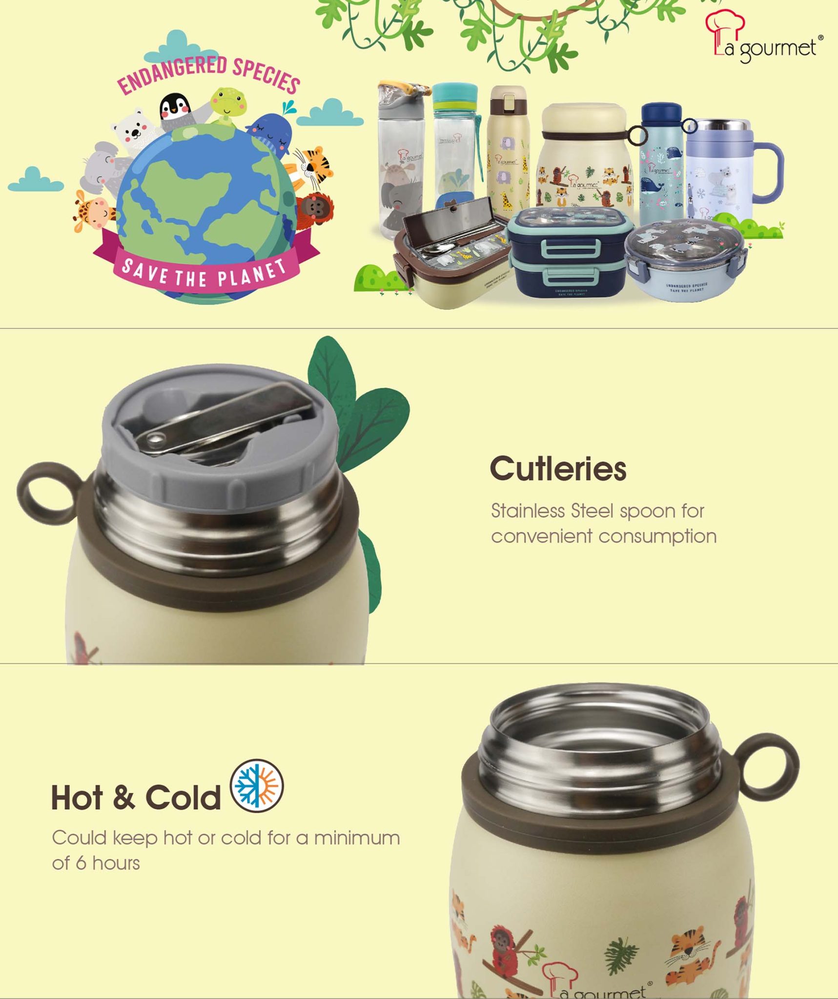 Bình đựng cháo giữ nhiệt La gourmet Save The Planet 800ml - 375933 (phủ sơn tĩnh điện, bảo hành 5 năm)