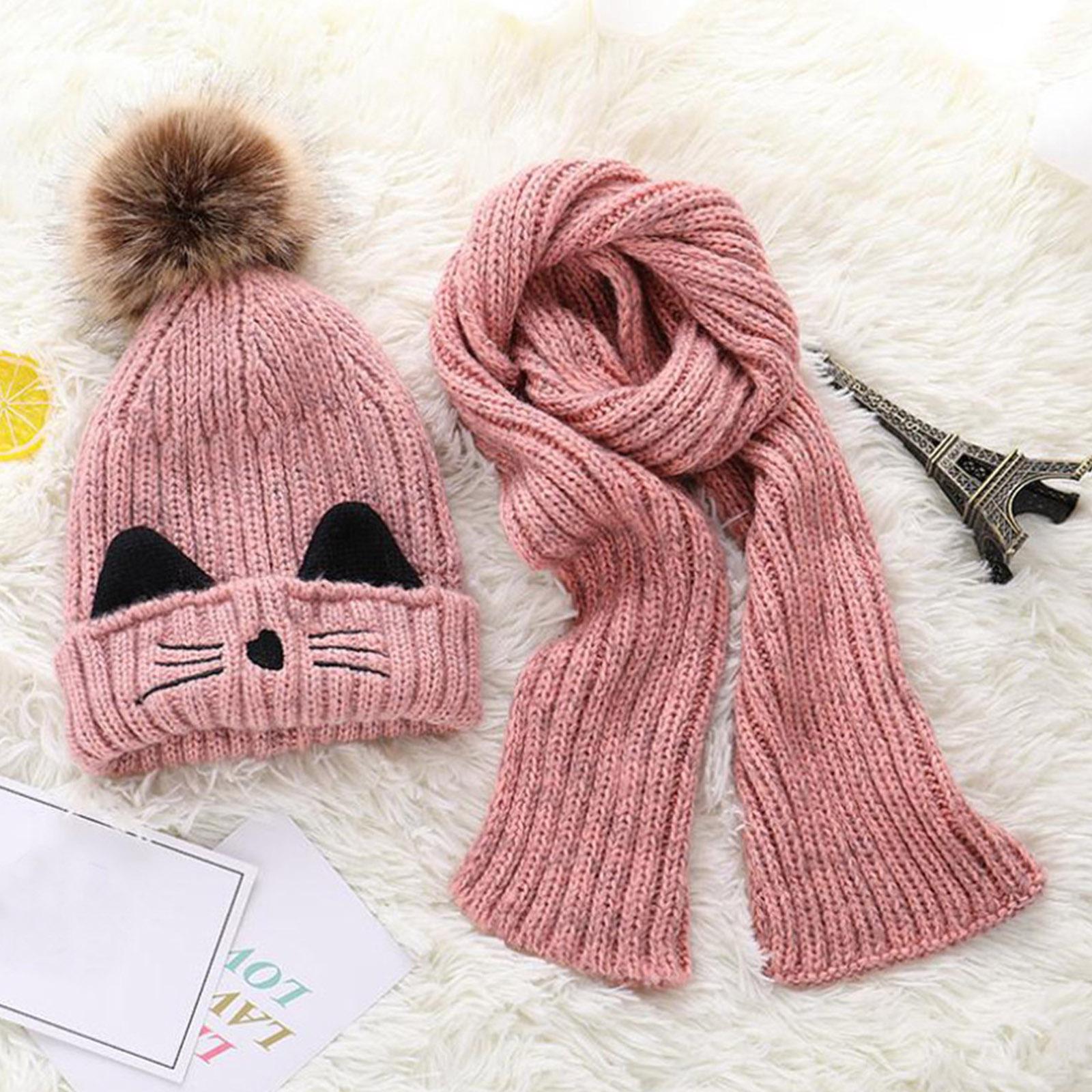 Lovely Pompom Infant Toddler Winter Hat Scarf Set for Baby Girl