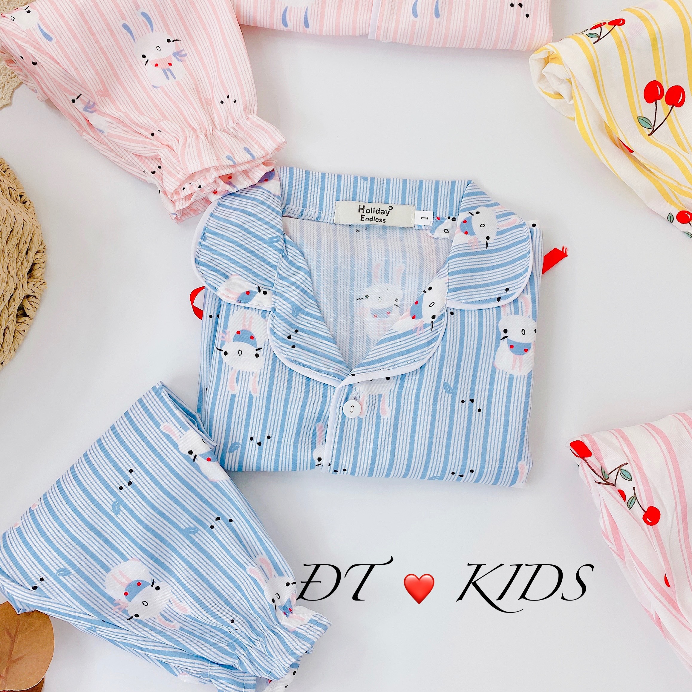 Đồ bộ ngủ bé gái, bộ pijama dài tay cho bé gái size 5-18kg chất đũi thái mềm mịn mát