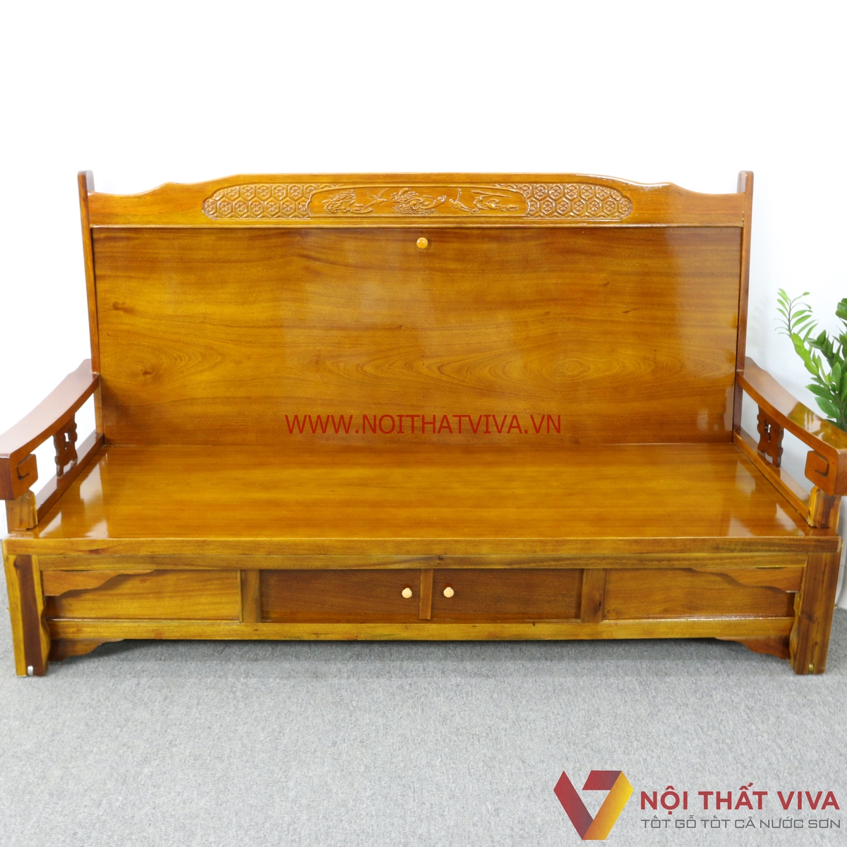 Ghế Trường Kỷ Kéo Ra Thành Giường Gỗ Xoan Đào Chạm Phúc Lộc Thọ -  200cm x 70cm x 116cm (dài x rộng x cao) / Mở ra thành giường: 185cm x 140cm x 116cm(dài x rộng x cao)