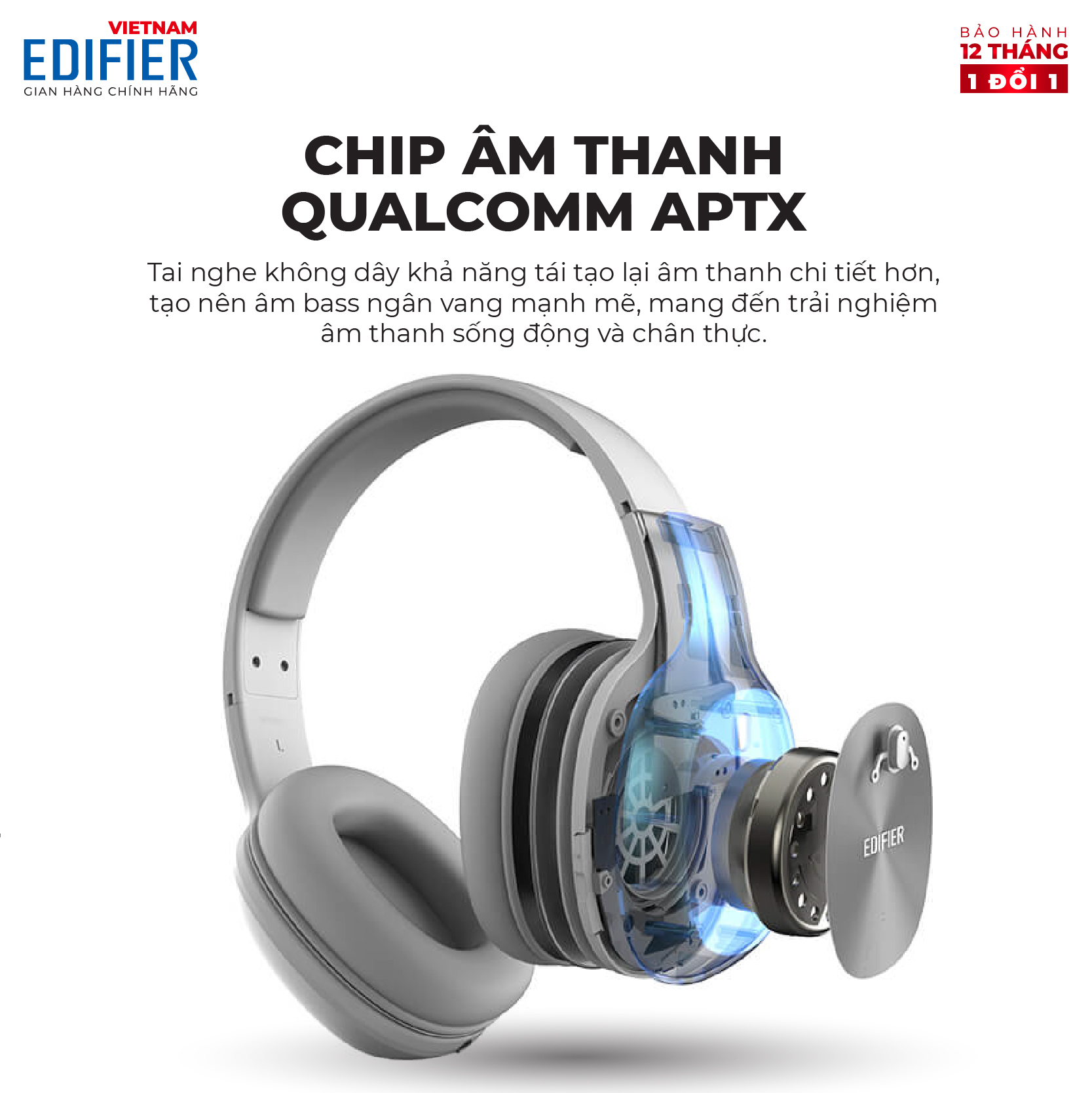 Tai nghe chụp tai Bluetooth 5.0 thể thao EDIFIER W800BT Plus Chống ồn - Hàng chính hãng