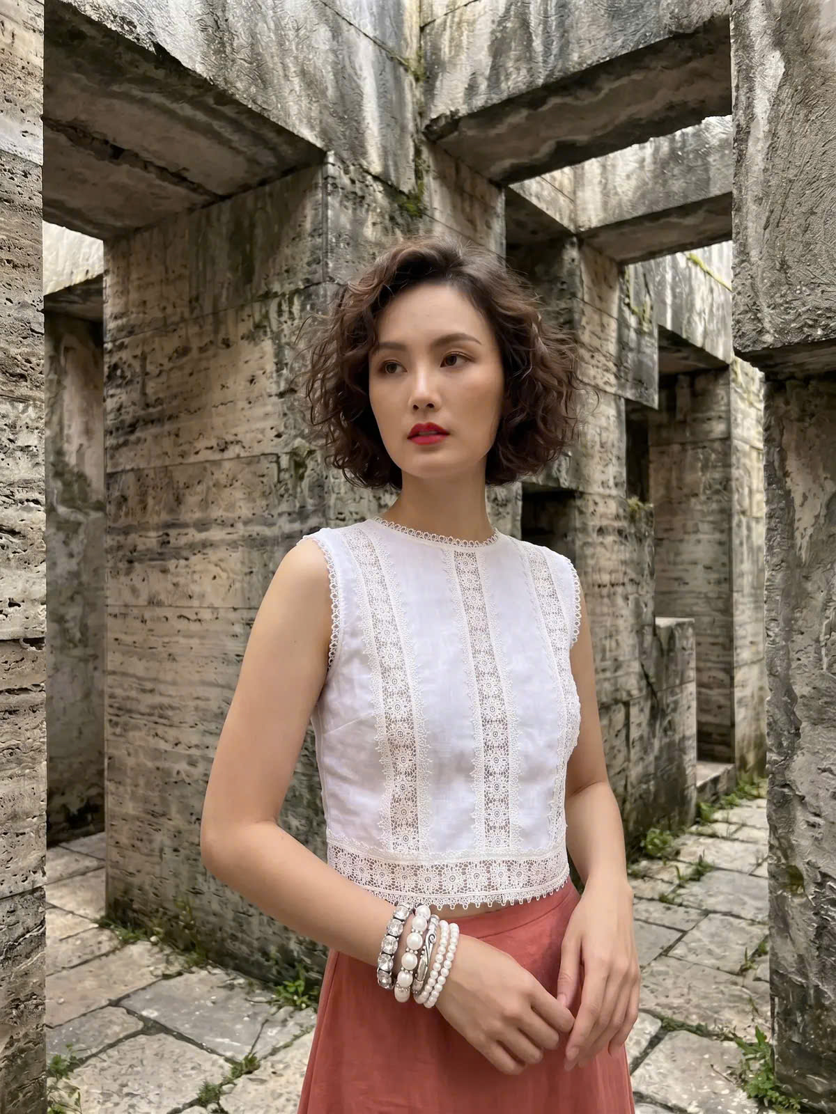 Áo Croptop Linen Trắng Phối Ren Cotton Minh Duyên Top255 Thời trang Hity