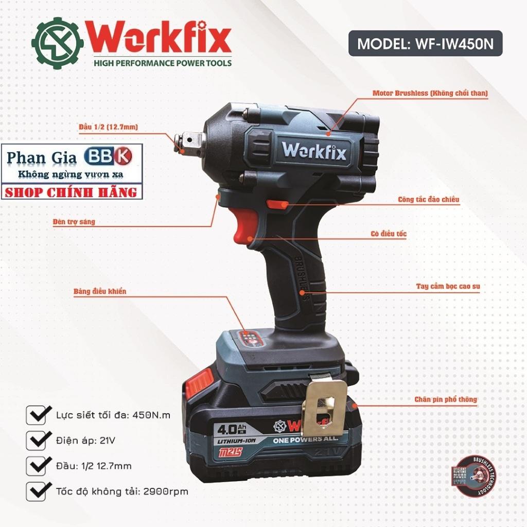 Máy siết bulong WORKFIX( WF-IW450N )đầu 2 trong 1 Lực siết 450Nm bảo hành chính hãƞg 12 tháng