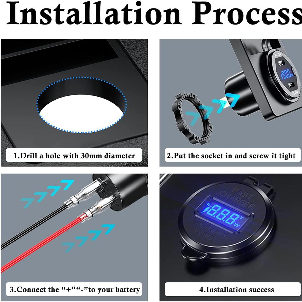 12V USB Bộ sạc PD Loại C Bộ sạc xe hơi Dual USB Ổ cắm bộ sạc 90W Outlet Power Power Charge Charge cho xe máy