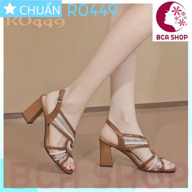 Giày cao gót nữ 7p RO449 ROSATA tại BCASHOP kiểu dáng sandal gót trụ cùng màu thân có quai cài ôm cổ chân - màu nâu bò