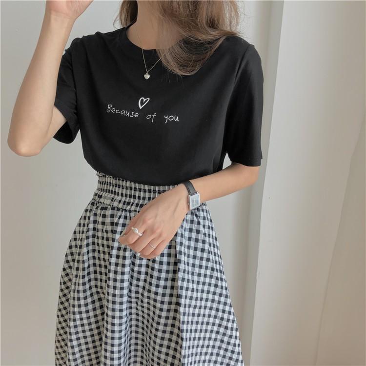 Áo thun tay lỡ BECAUSE OF YOU trái tim xinh dáng rộng unisex