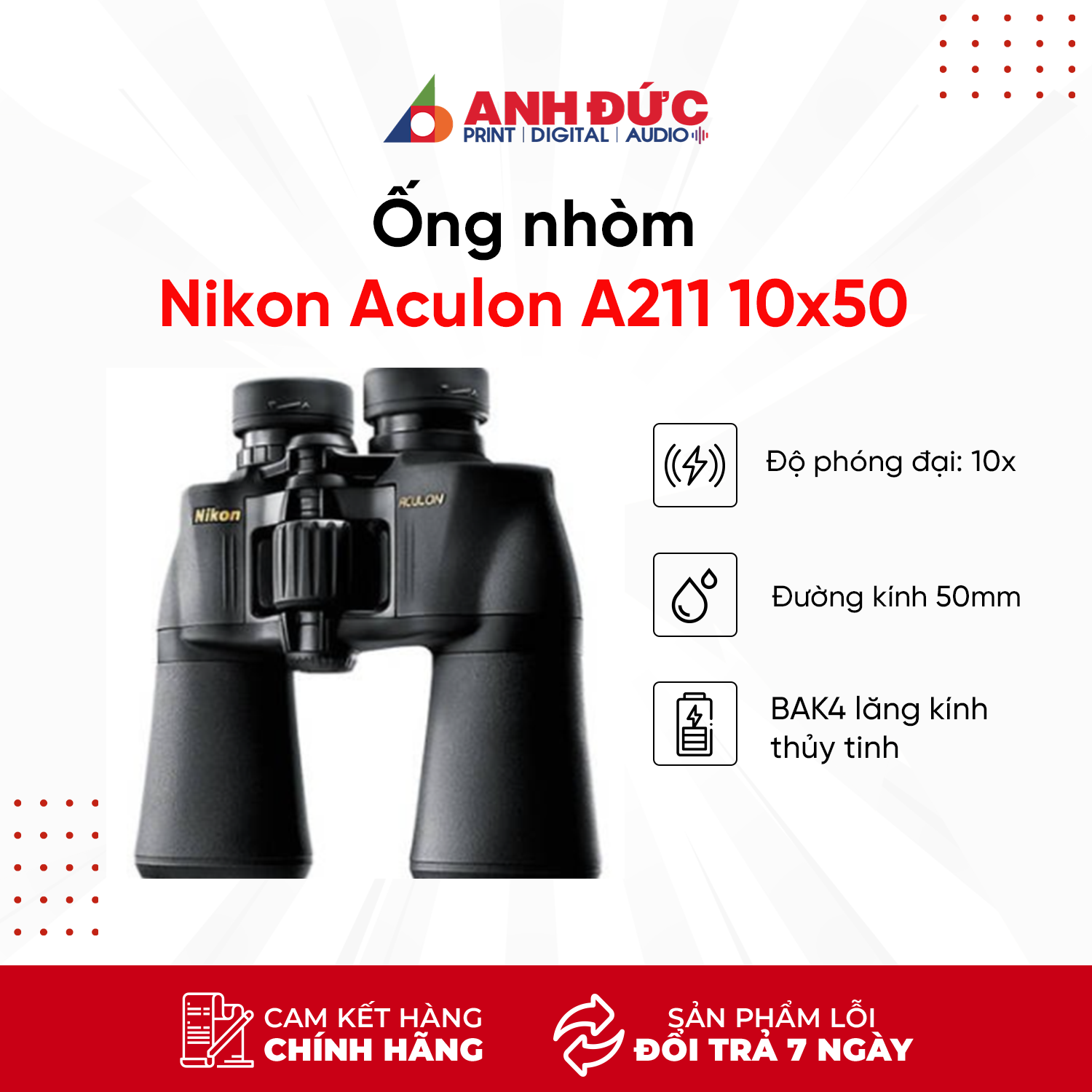 Ống Nhòm Nikon Aculon A211 10 x 50 - Hàng Chính Hãng