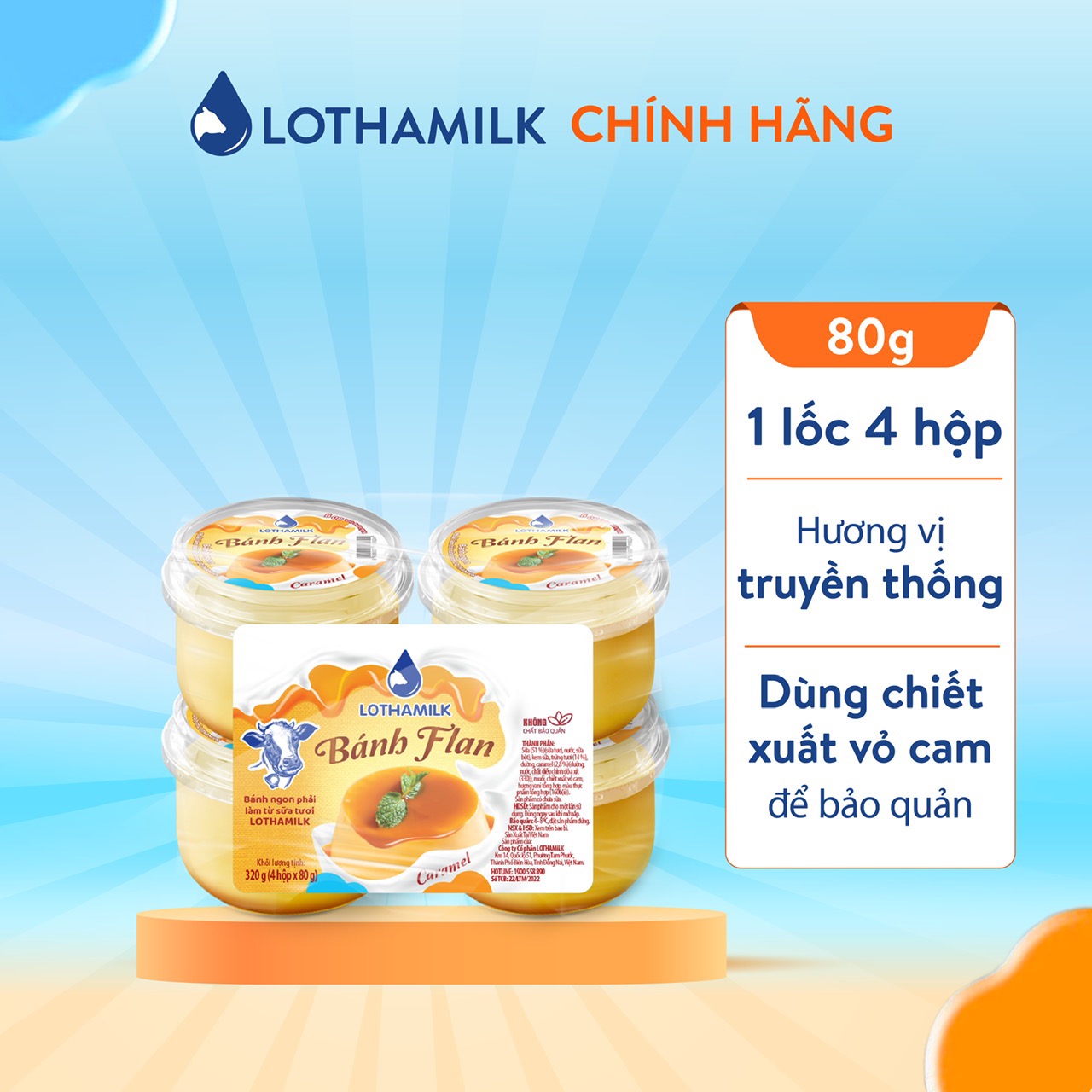 Lốc 4 hộp bánh flan Lothamilk vị caramel 80g