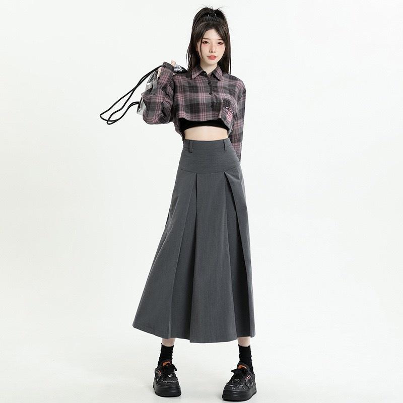Chân váy midi ulzzang chữ A EMIX, váy basic dáng dài, không kèm đai, lên form đẹp, chất trượt hàn 841
