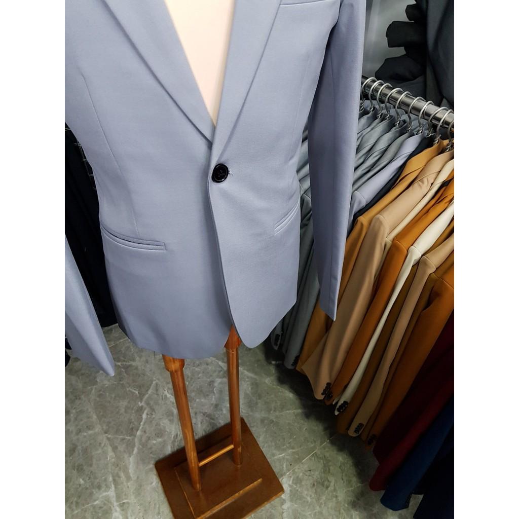 Áo vest nam form ôm body 1 nút màu xám ghi chất liệu vải dày mịn