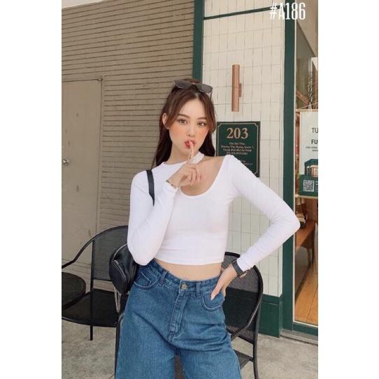 Áo croptop nữ tay dài khoét vai có 3 màu freesize