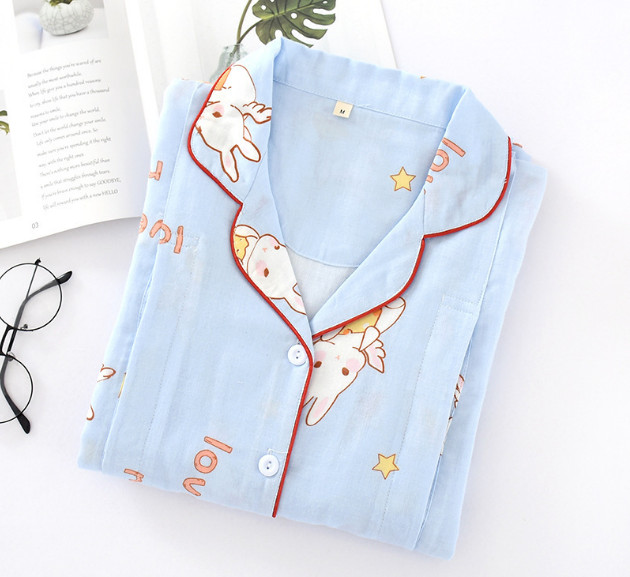 Bộ đồ bầu và sau sinh Pyjama dài tay Azuno BD0509 có thiết kế cho con bú mặc mùa hè thoáng mát - Màu xanh