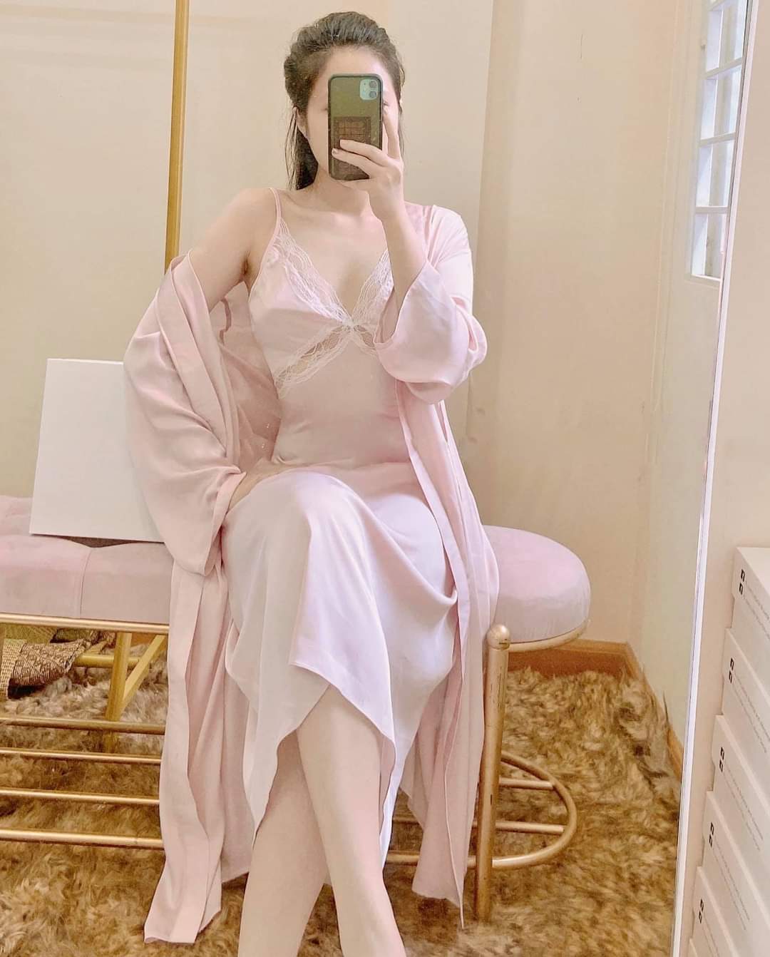 [Rose-Sleepwear] Sét Áo choàng và Váy ngủ lụa Cao cấp bán chạy