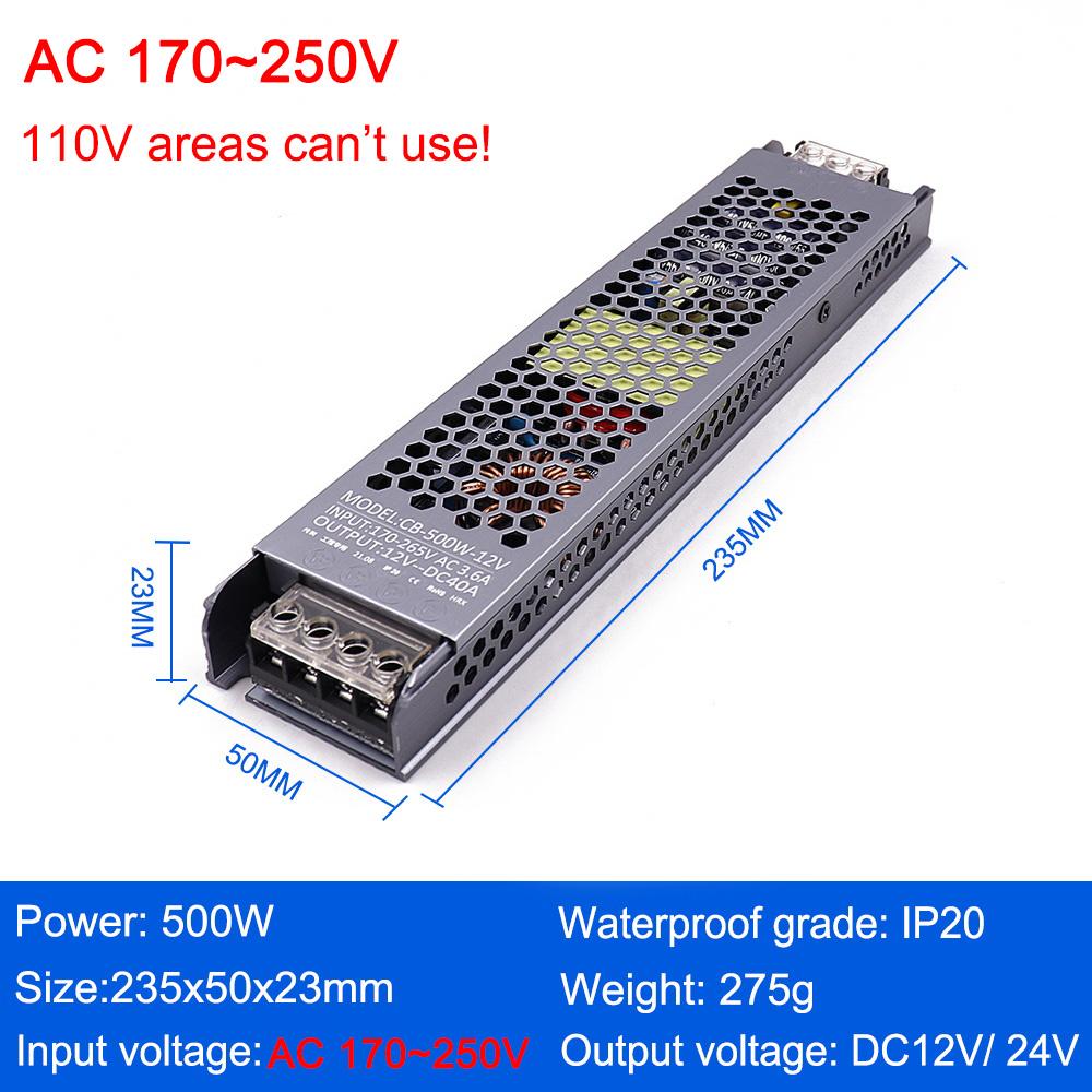 Biến Áp AC/DC 12V 24V 60W 100W 200W 300W 400W 500W Bộ Nguồn Trình Điều Khiển Đèn LED Bộ Chuyển Đổi A/D Siêu Mỏng Cho Bóng Đèn Dải Đèn LED Điện Áp Đầu Ra: 12V