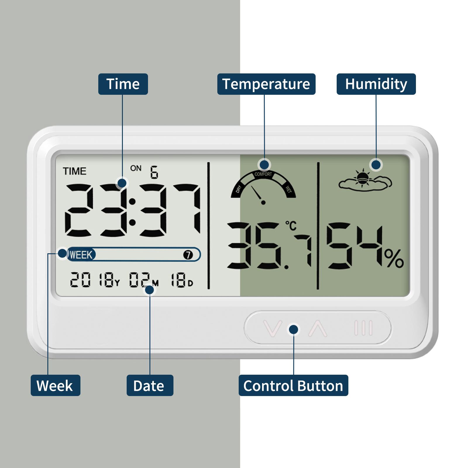 YS201 Indoor Digital Hygrometer Electronic Temperature Humidity Meters Gauge with Time Date LCD Display Clock