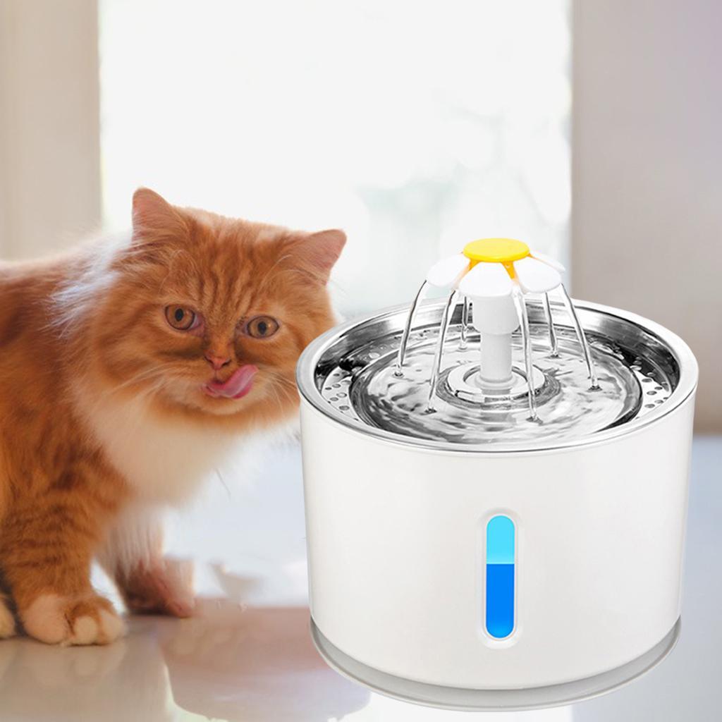 2.4L Pets Water Fountain Stainless Steel USB Drinking Bowl Cat Dog