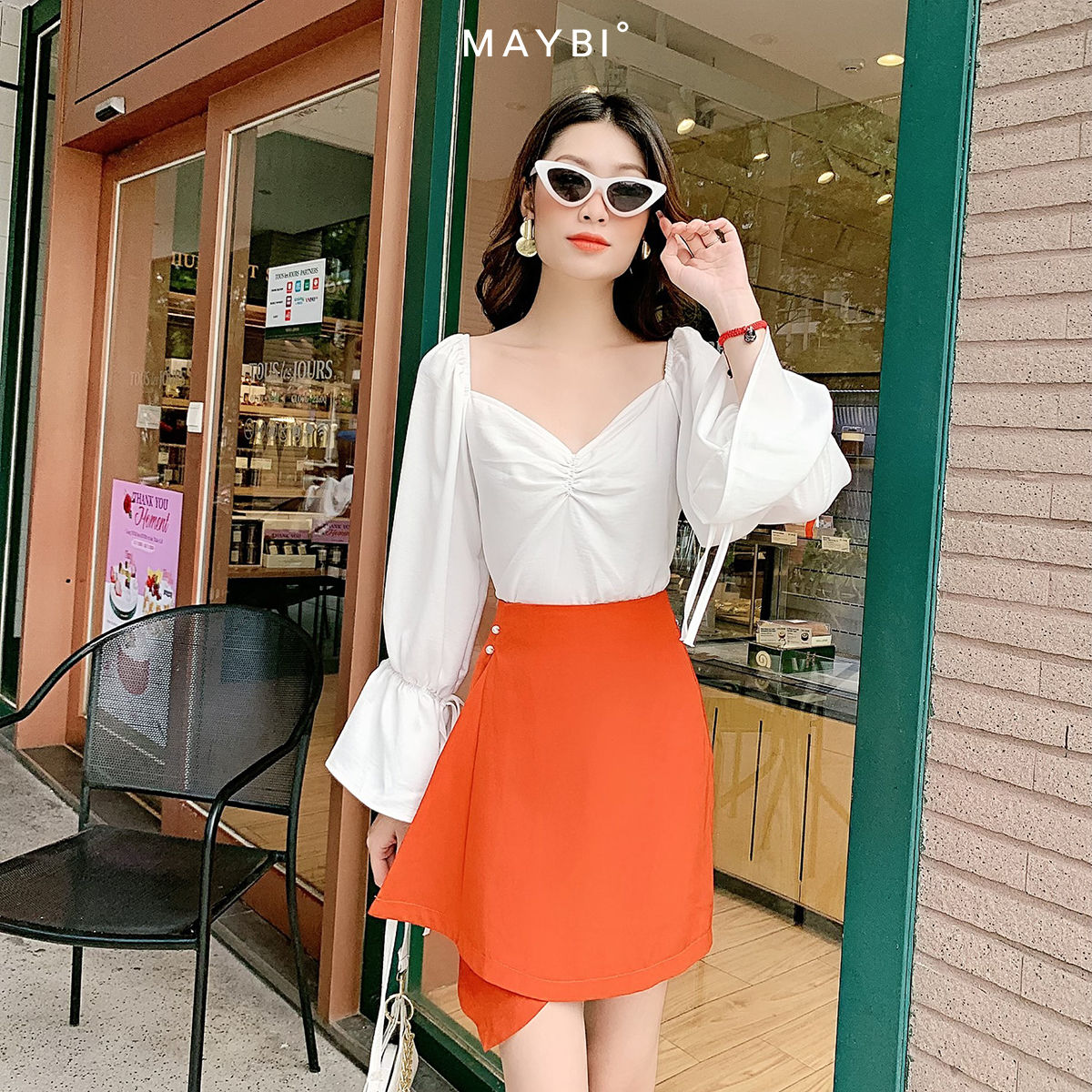 MAYBI - Chân váy cam đất lật tà Orange Flipted Skirt