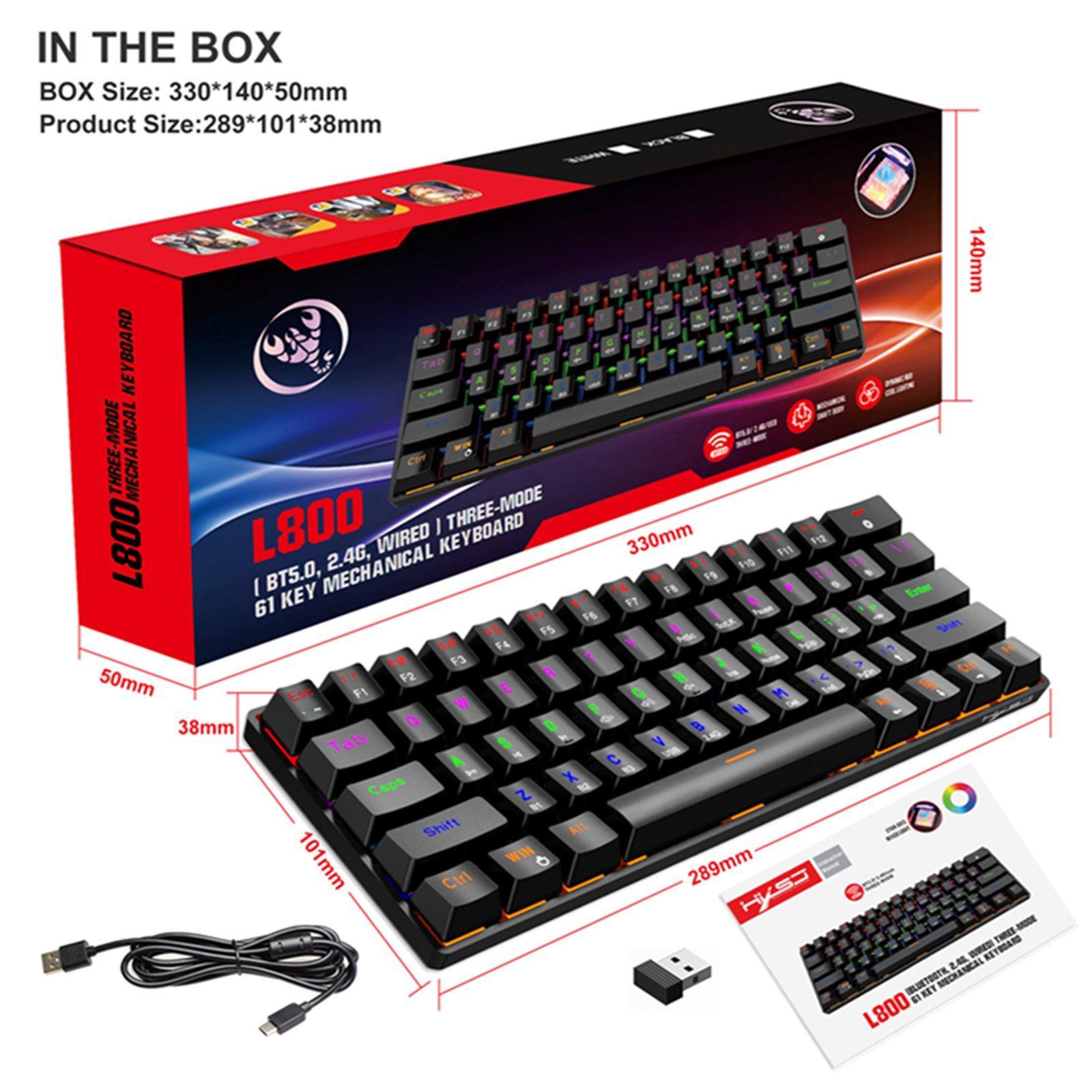 Bluetooth Mechanical Gaming Keyboard 61-Key USB-C Wired for PC Typists Black