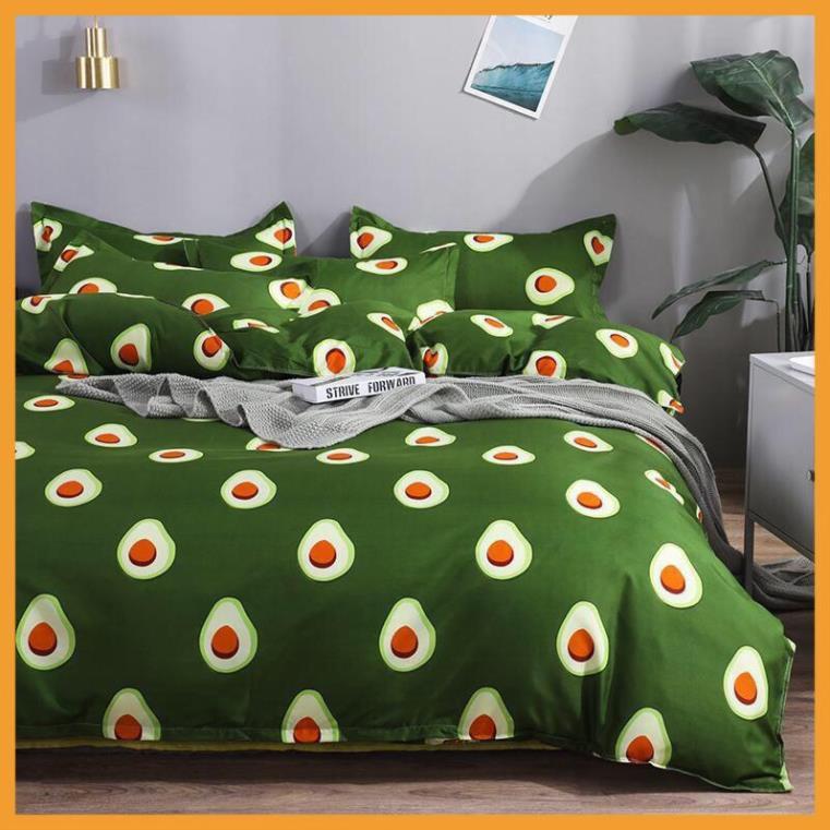 Set vỏ chăn ga gối cotton poly mẫu quả bơ m2, m6, m8, 2m2