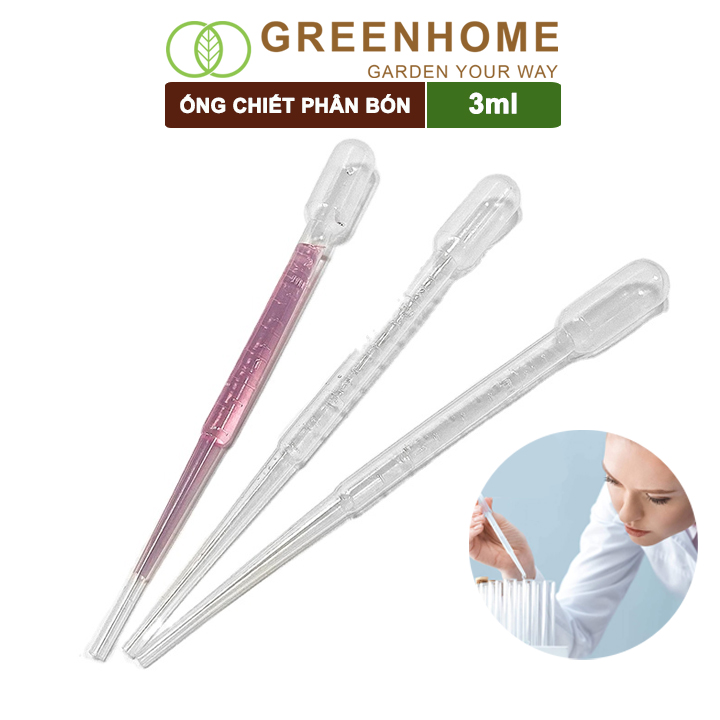 Ống pipet Greenhome, 3ml, D15cm, chiết phân bón dạng nước, có vạch định lượng, đa năng, tiện dụng