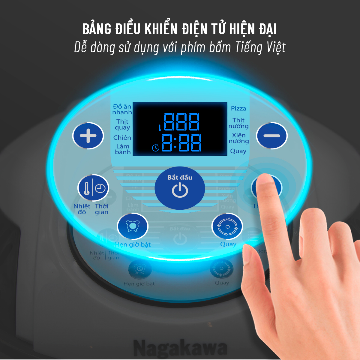 Nồi Chiên Không Dầu Điện Tử Xoay 360 Độ Nagakawa NAG3303 (9.0 Lít) - Hàng chính hãng