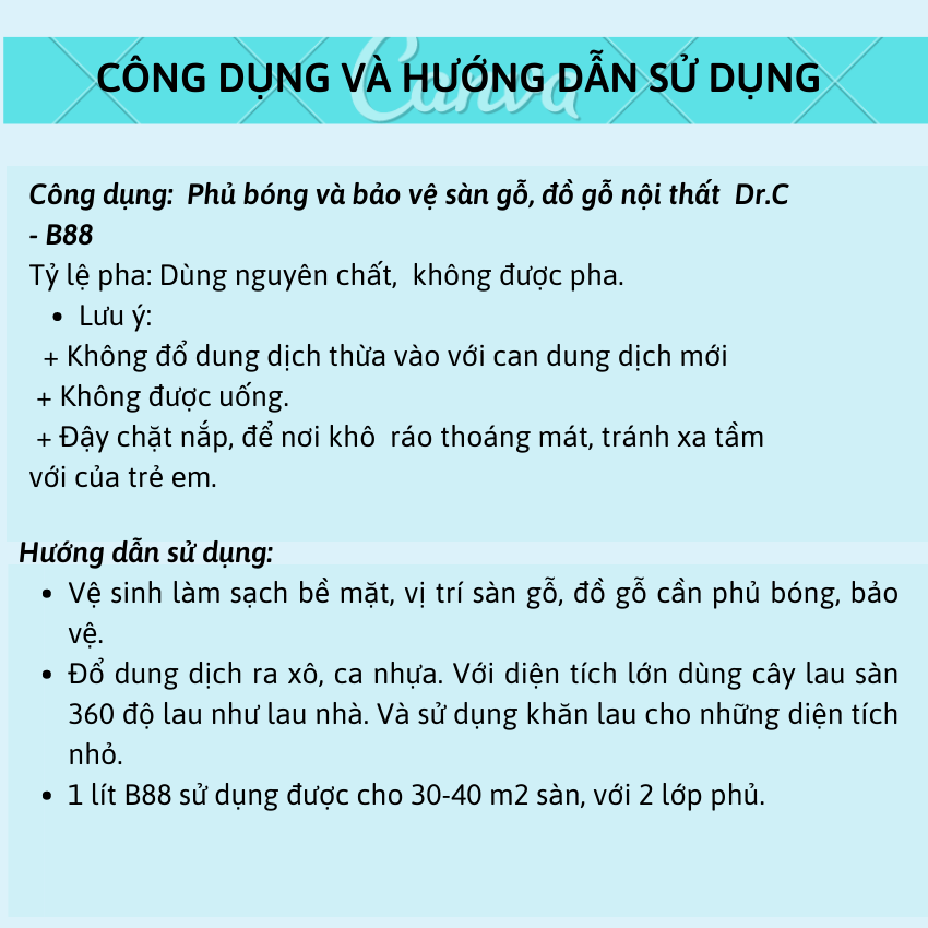 Dung Dịch Phủ Bóng, Phục Hồi Độ Bóng, Tạo Lớp Bảo Vệ Sàn, Chống Trơn Trượt Sàn Gỗ Dr.C CHÍNH HÃNG B88 500ml Super Protect