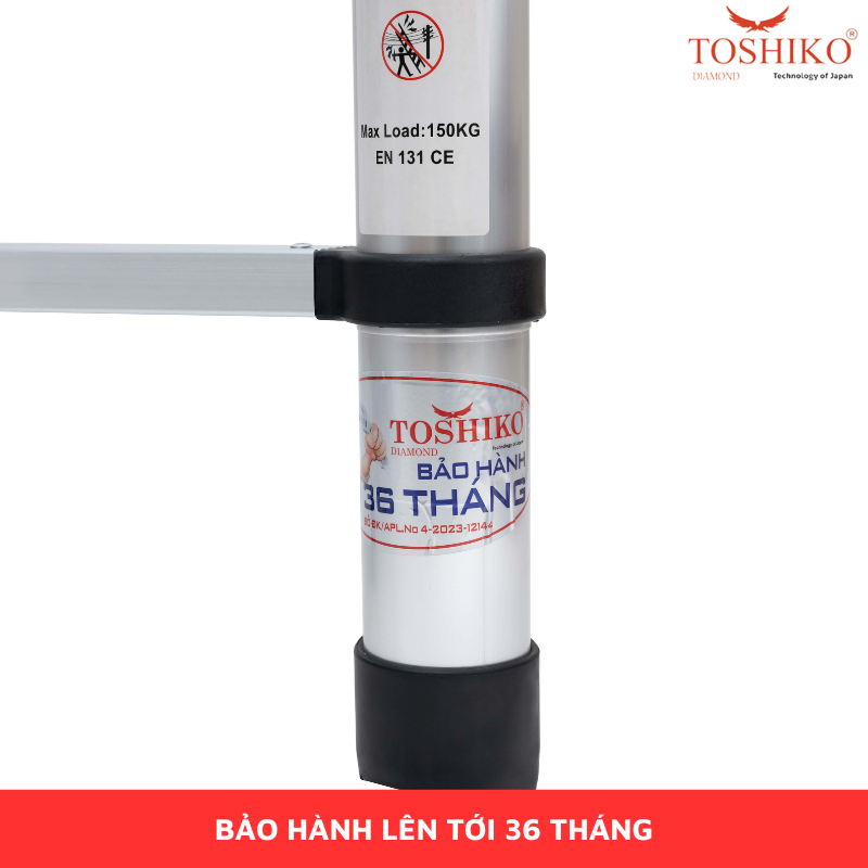 Thang Nhôm Rút Đơn Toshiko 5m4, 5m, 4m4, 4m1,3m8, 3m2, Khoá Chốt Tự Động An Toàn, Hàng Cao Cấp Bảo Hành 3 Năm