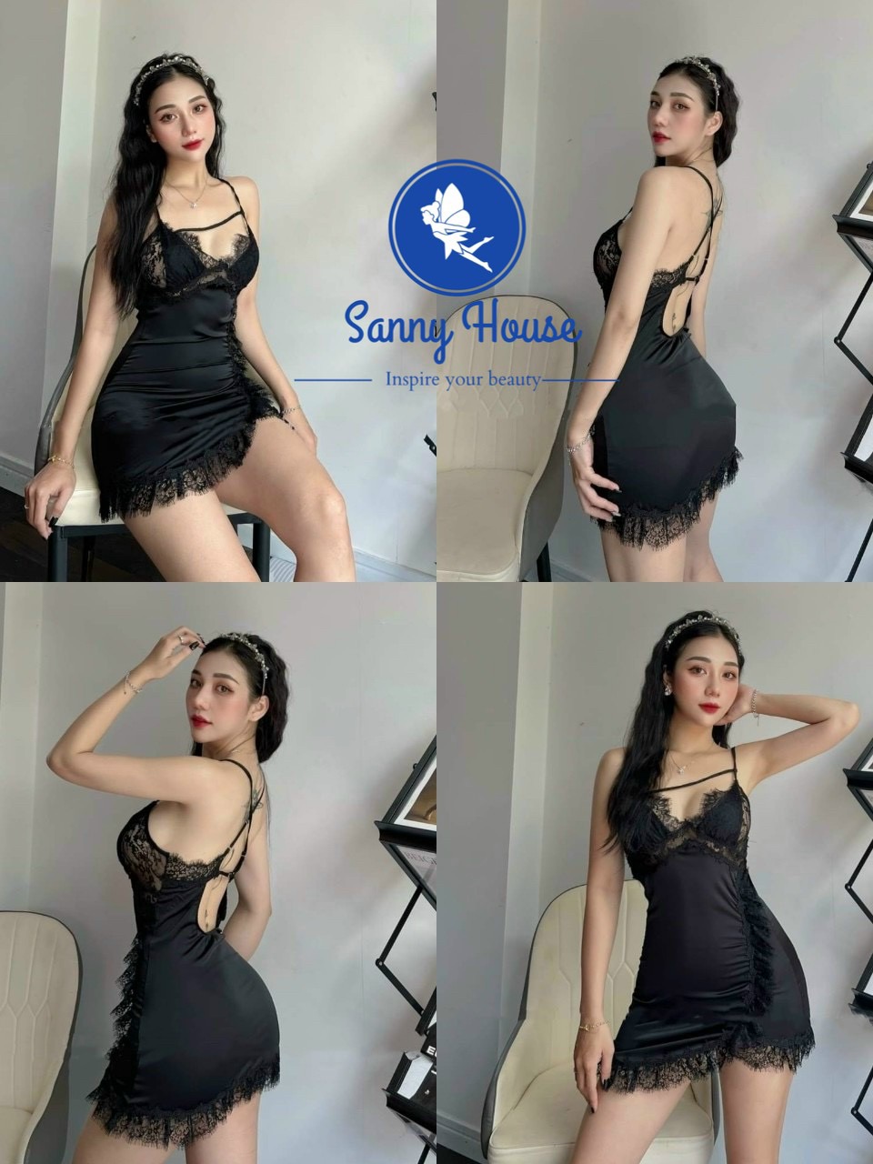 Váy ngủ lụa 2 dây phối ren, có lót mút ngực, chất lụa cao cấp mát rượi SAD438