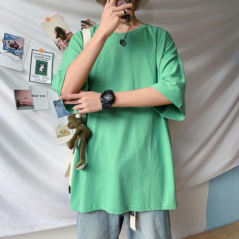 Áo Thun Ngắn Tay Form Rộng Màu Trơn Đơn Giản Dành Cho Nam