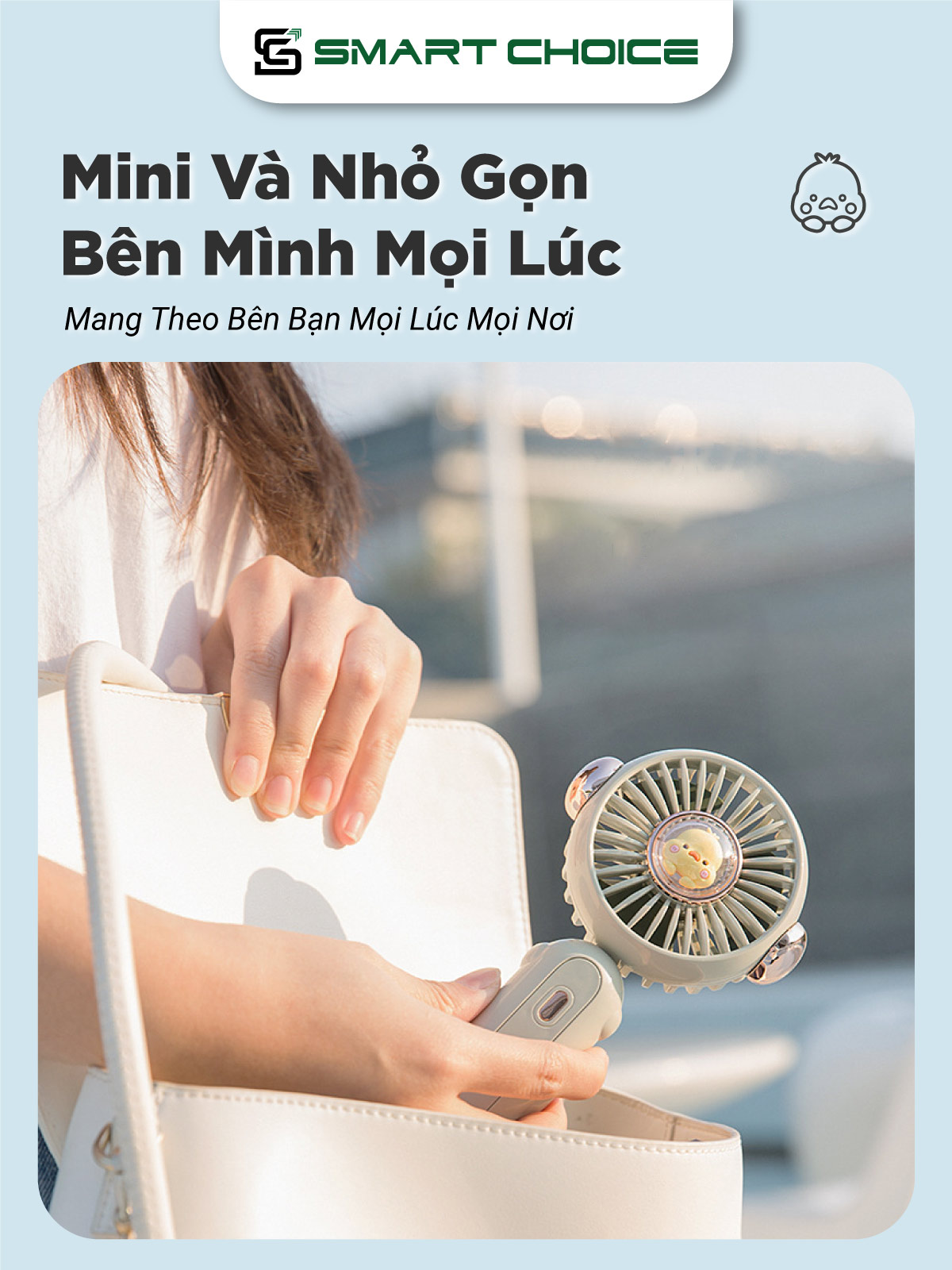 Quạt Mini Cầm Tay SmartChoice Hàng Chính Hãng SCG-PK175, Quạt Tích Điện Sạc Pin 800mAh 3 Tốc Độ Gió Gấp Gọn