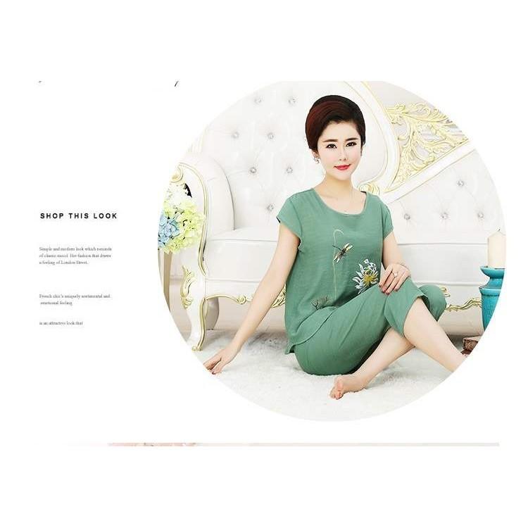 Bộ quần áo mặc nhà trung niên cho mẹ, bộ đũi hoa sen