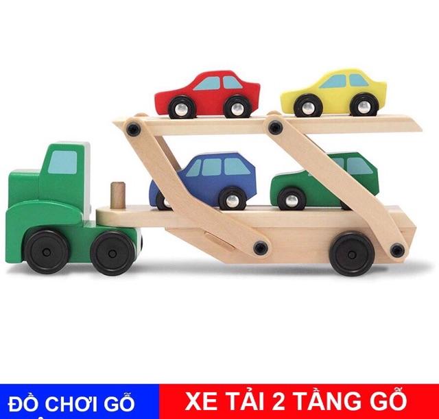 Đồ chơi xe tải chở 4 xe con bằng gỗ