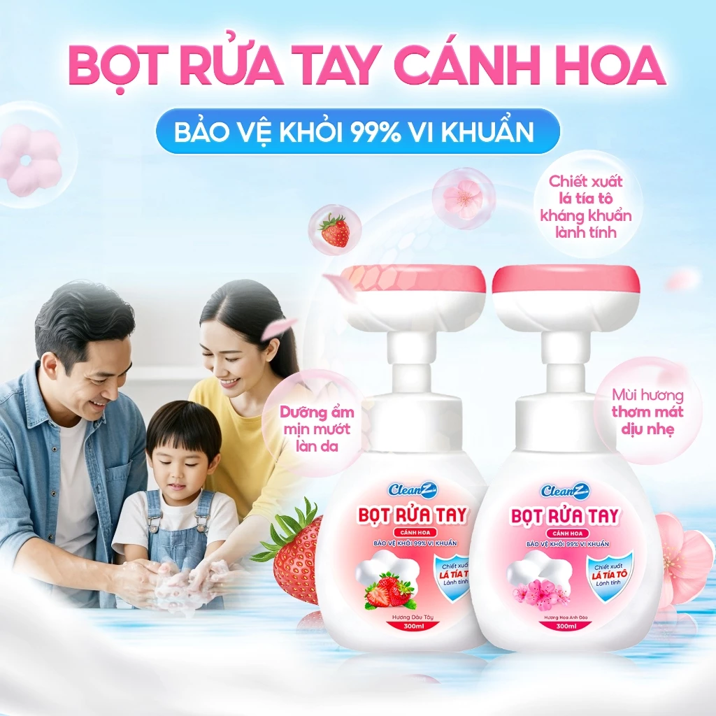 Nước rửa tay dạng bọt CleanZ làm sạch, diệt khuẩn, dưỡng ẩm cho da tay
