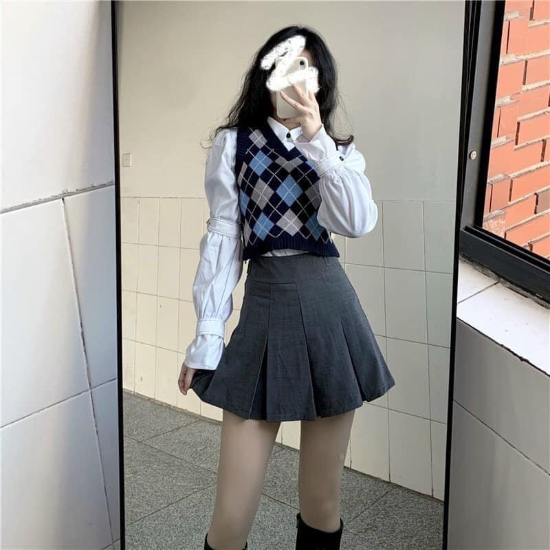 Áo len gile croptop hình quả trám
