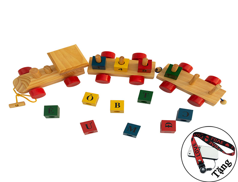 ĐOÀN TÀU CHỞ SỐ VÀ CHỮ BẰNG GỖ - TẬP LÀM QUEN, NHẬN BIẾT CON SỐ VÀ CHỮ CÁI - Hàng Chính Hãng