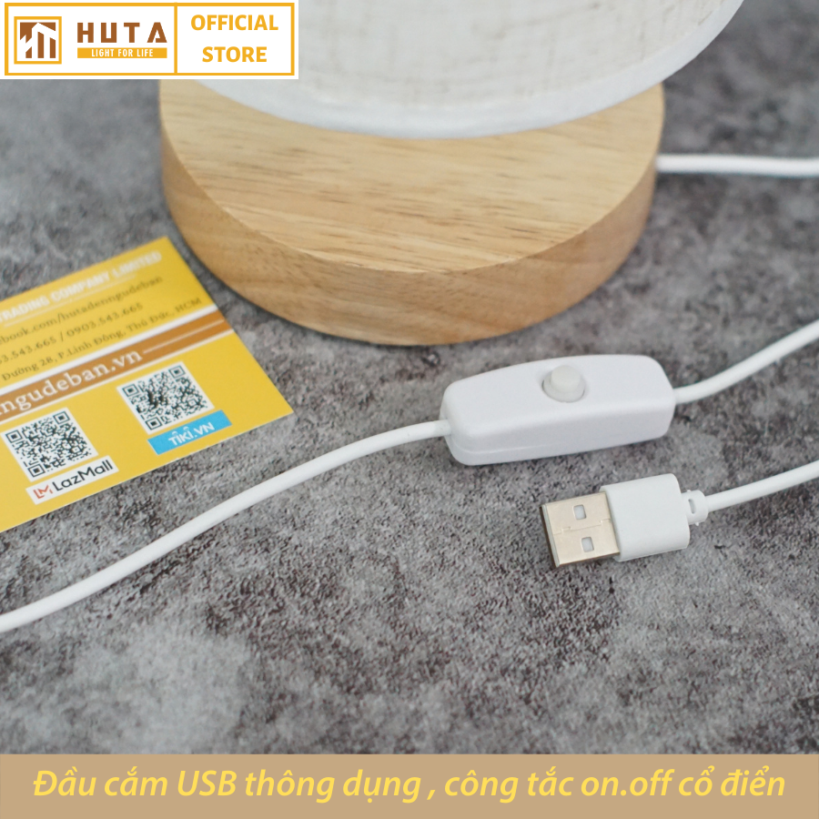 Đèn Ngủ Để Bàn Gỗ HUTA G1S Mini Cute, Đầu Cắm USB, Decor Trang Trí Phòng Ngủ, Đọc Sách Đầu Giường, Dải Led Ánh Sáng Vàng Tiết Kiệm Điện