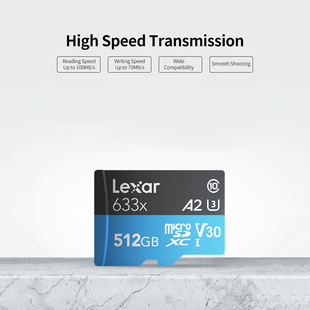 Thẻ Micro SD Class10 U3 A1 V30 TF Hiệu suất cao hành trình của điện thoại Lexar 633x 64GB