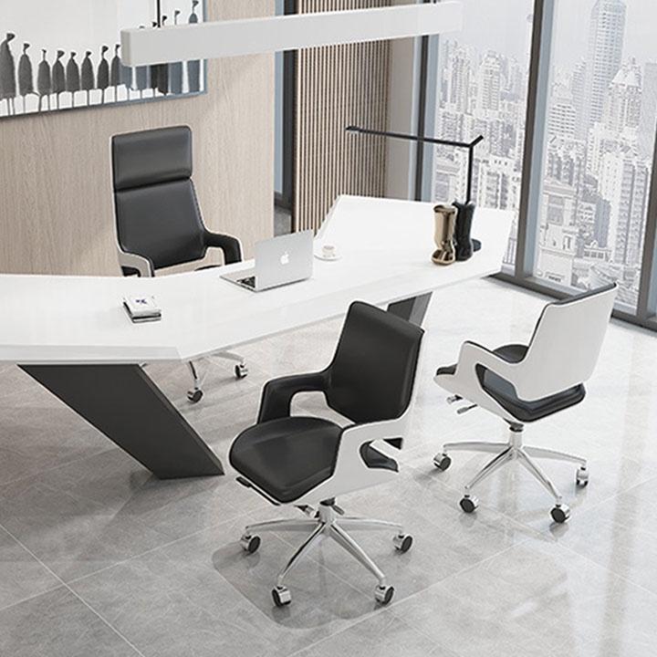 Ghế xoay văn phòng cho giám đốc lưng ốp gỗ bọc da PU cao cấp chống mỏi lưng BJ706, Ghế văn phòng khung thép chân xoay