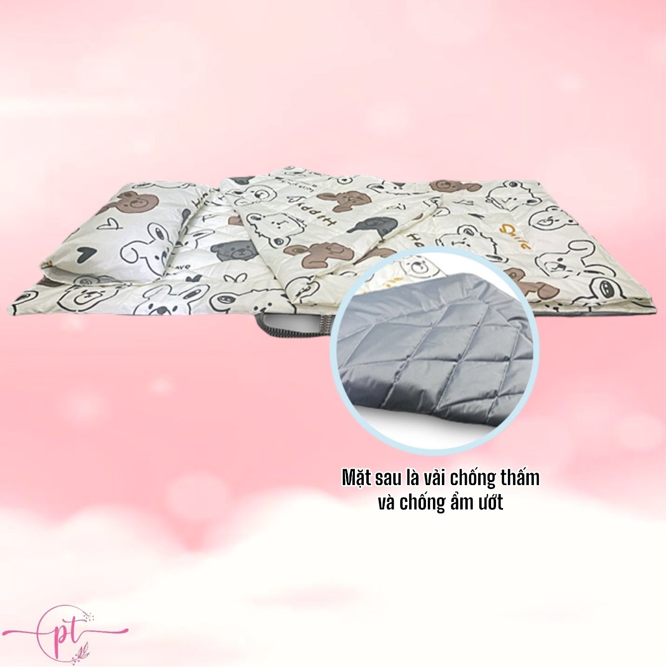 Set Đi Học Cho Bé Chống Thấm Gấp Gọn 4 Trong 1 Tiện Lợi Có Tay Cầm Size 70x120cm Hoặc 70x140cm Giao Màu Ngẫu Nhiên
