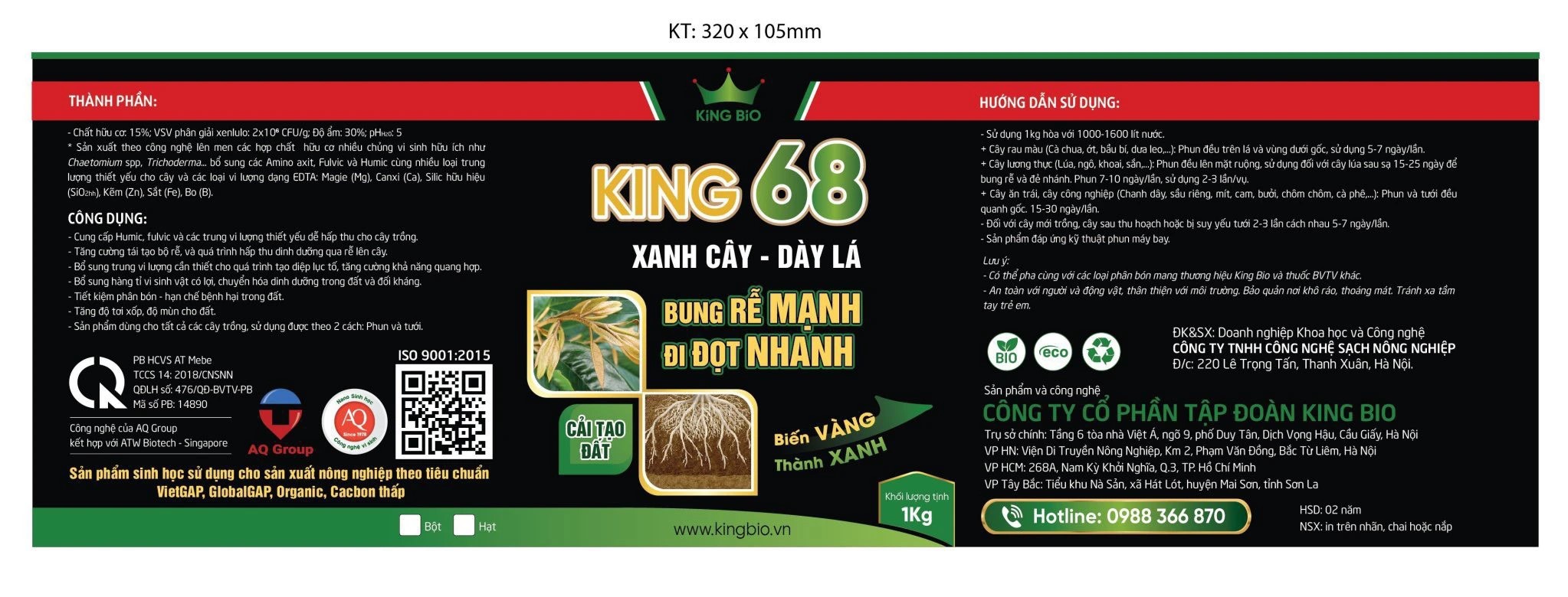 King 68 - Thuốc siêu kích rễ mạnh, ra đọt nhanh, xanh cây dầy lá, cải tạo đất, phục hồi cây bệnh, hồi sinh đất