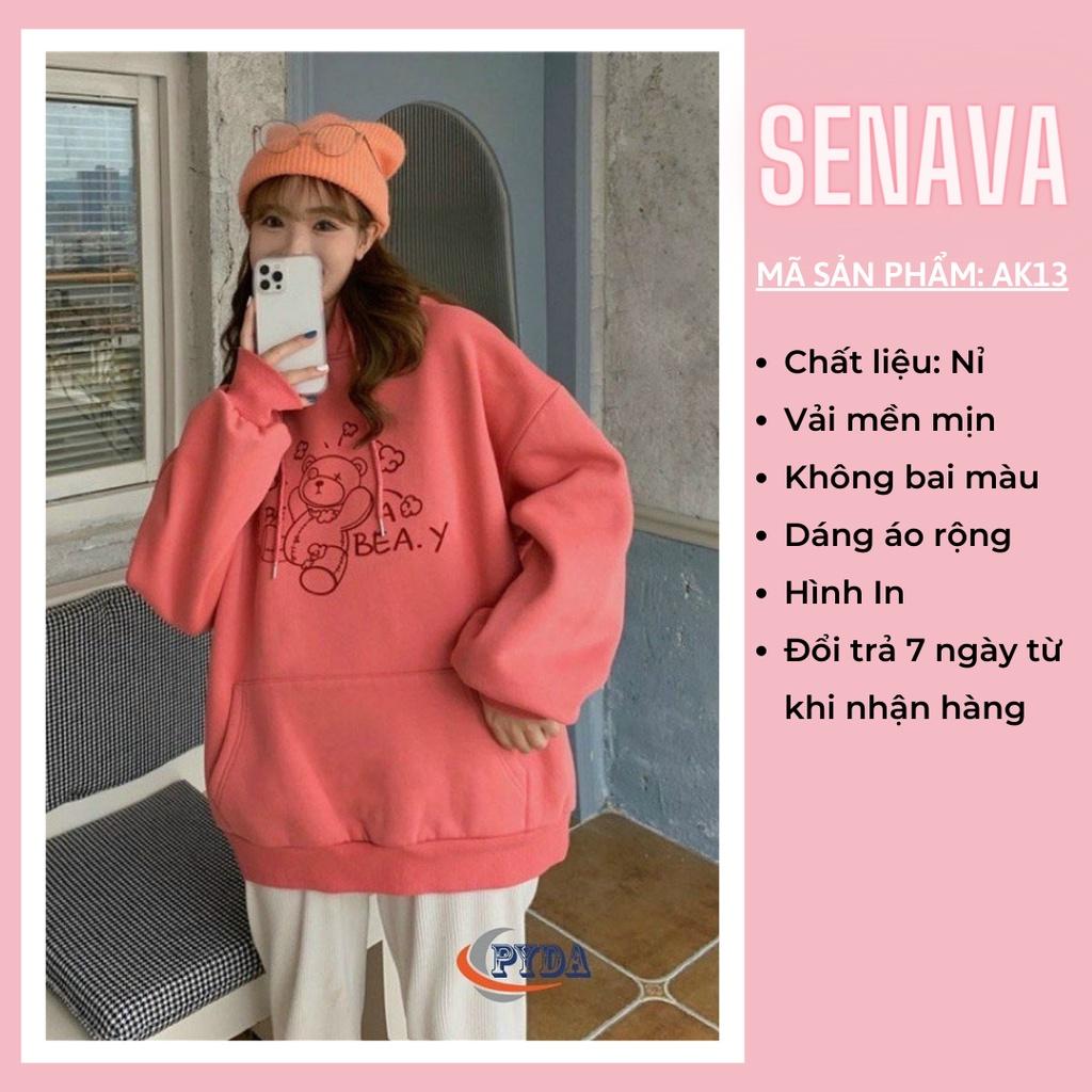 Áo Hoodie Nữ Form Rộng In Hình Gấu Freesize Nỉ Dày Mềm Mịn Dễ Thương SENAVA