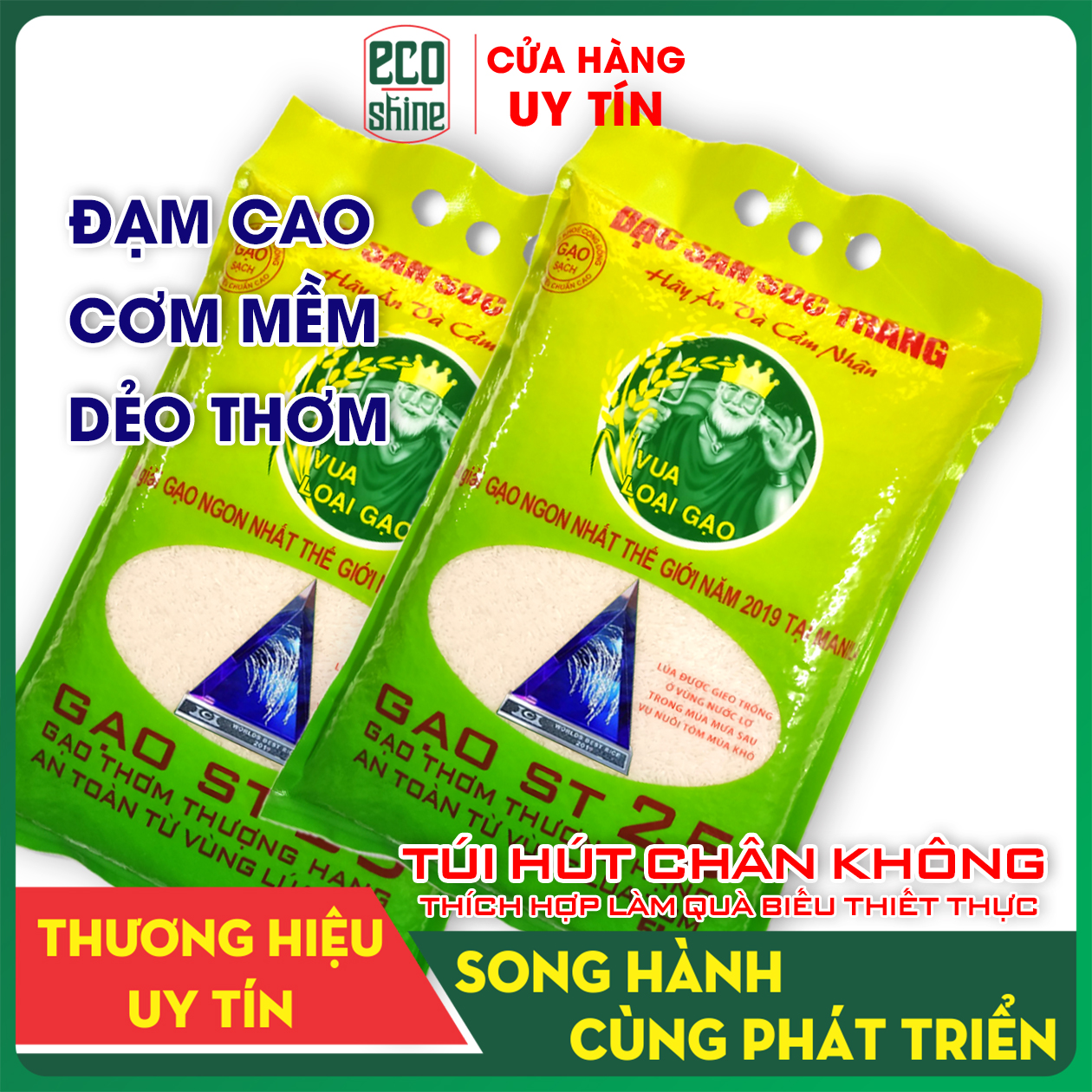 [CHUẨN ST25 - 2KG] Gạo ST25 Cơm Dẻo Thơm Mềm Chính Hãng Chuẩn Xuất Khẩu Hữu Cơ Sóc Trăng-Hút Chân Không / THÍCH HỢP LÀM QUÀ BIẾU-ĂN KIÊNG TỐT