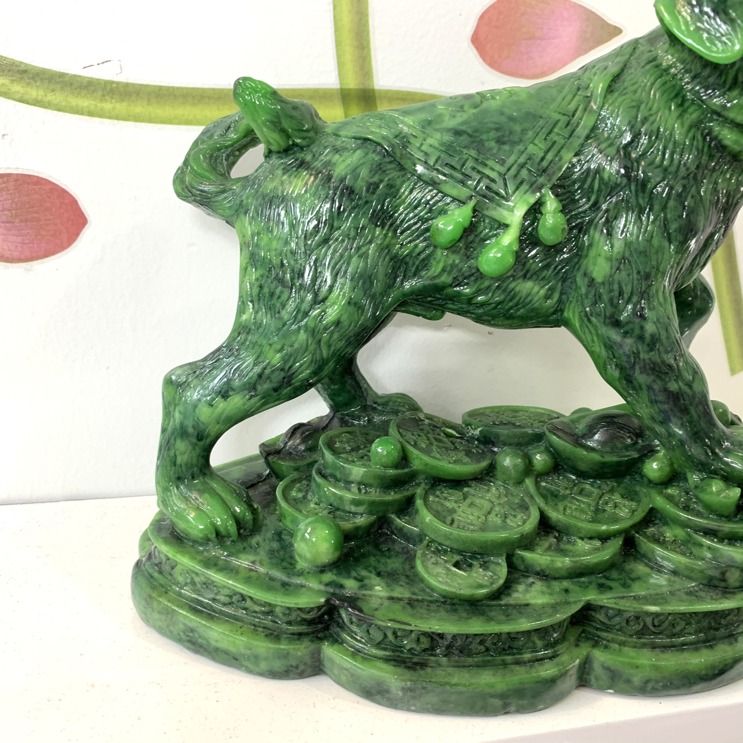 Tượng đá trang trí chó giữ tài lộc phong thủy - Màu xanh lục bích - Cao19cm