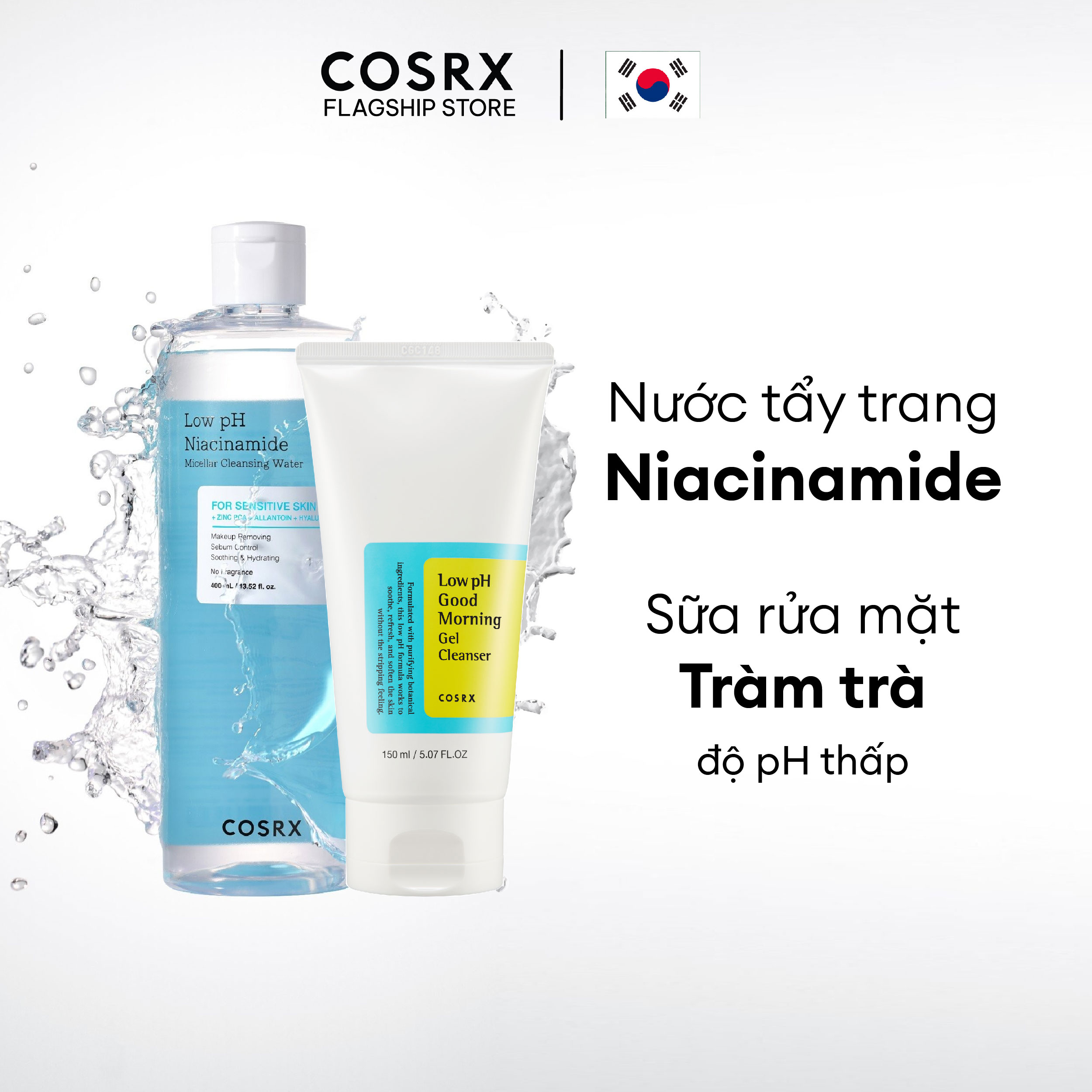 Combo Nước Tẩy Trang Low pH Niacinamide Micellar Cleansing Water + SRM Low pH Good Morning Cleanser